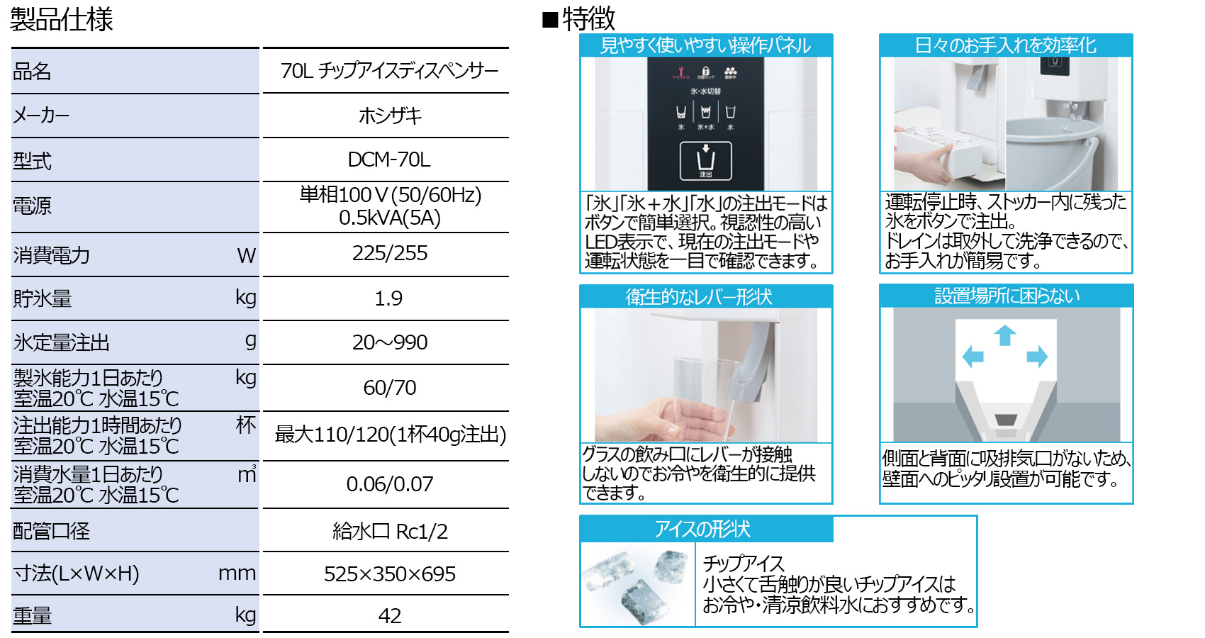 70L チップアイスディスペンサー レンタル新製品情報